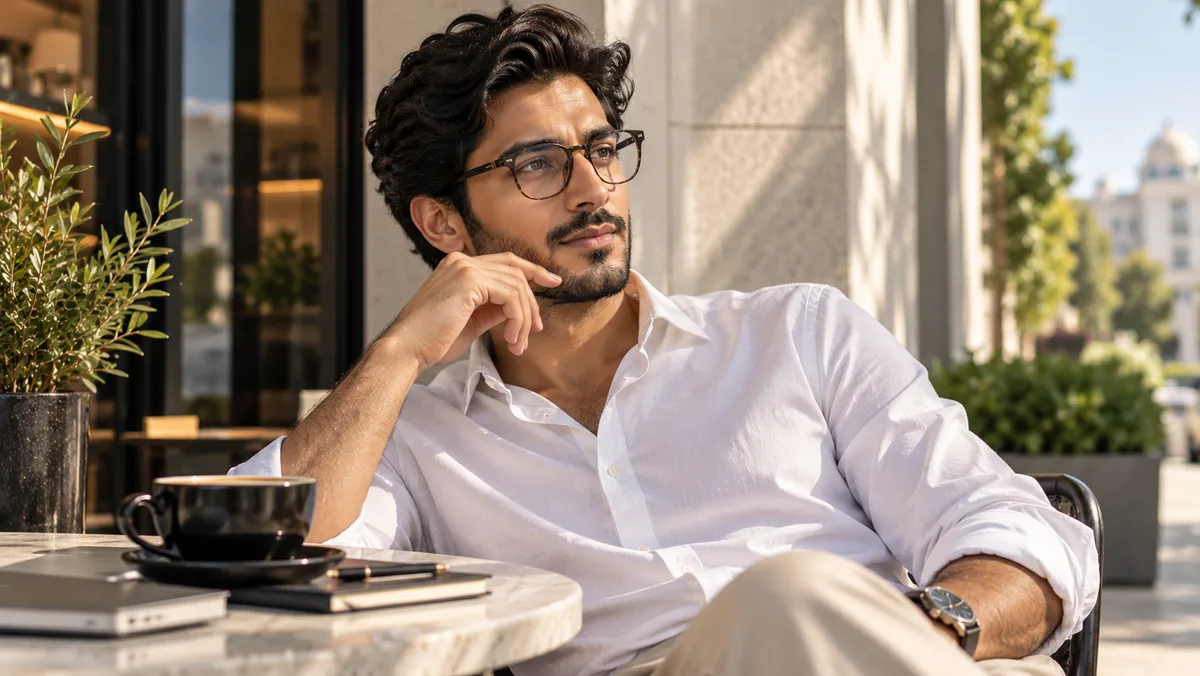 A man wearing prescription eyeglasses