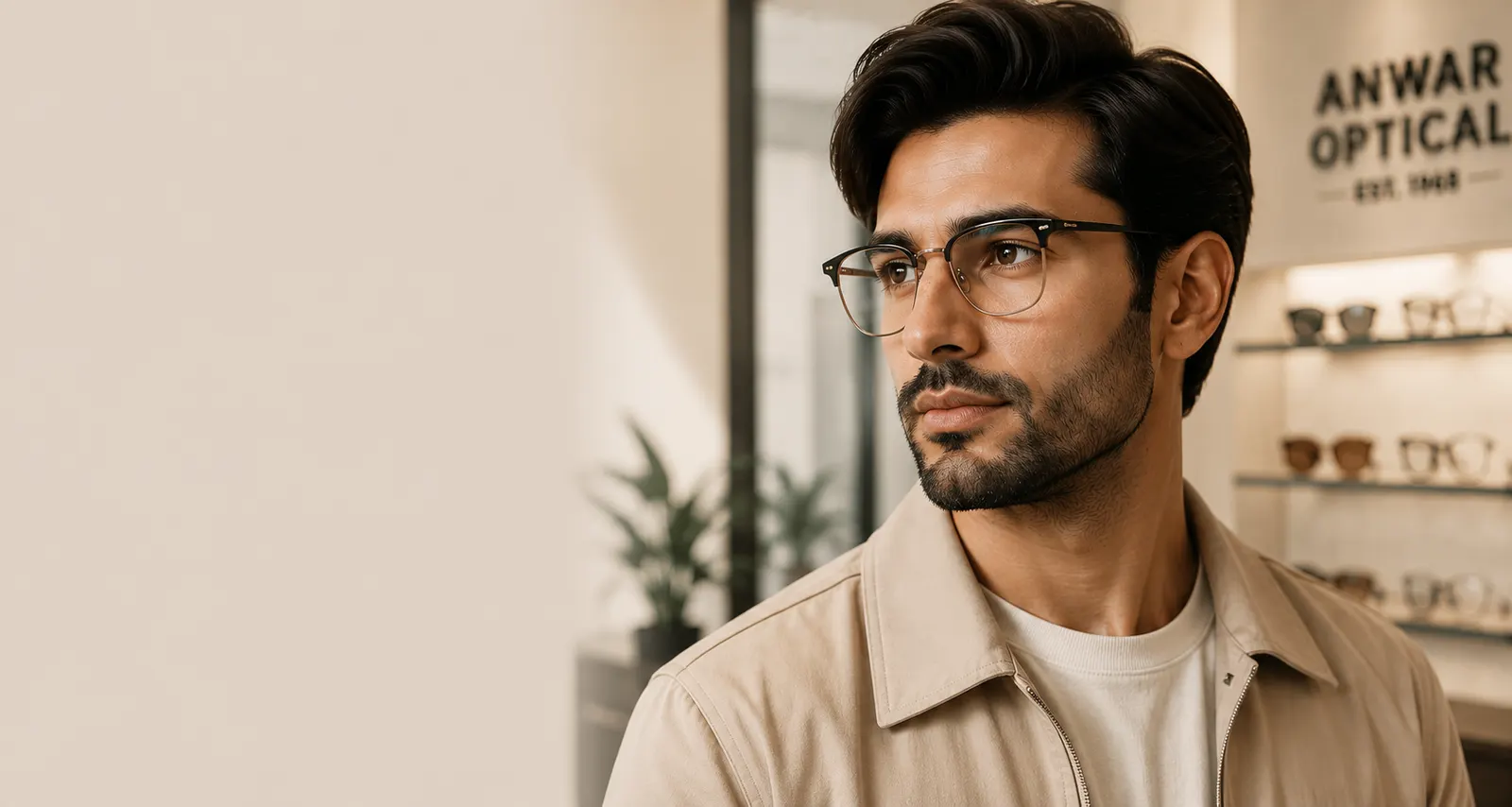 Man trying on prescription eyeglasses